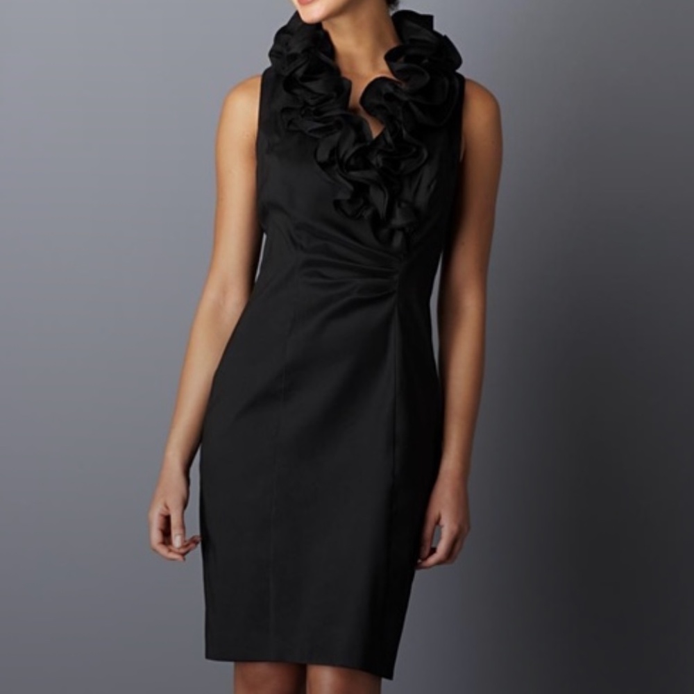 XSCAPE by Joanna Chen Black Cocktail Dress Ruffle Trim Taffeta